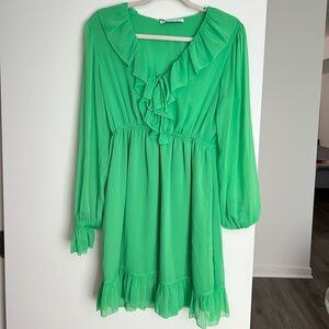 Mango green ruffle dress NWT